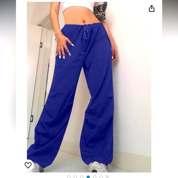 Women‘s Pants with 3 Pockets Drawstring Y2K Low Waist Baggy Parachute Pants - Picture 1 of 9
